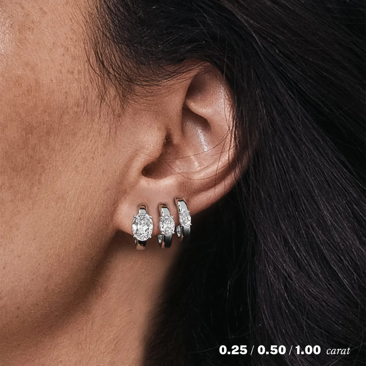 1/2 carat Oval Diamond Hoop Earrings