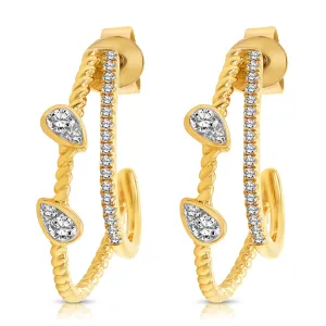 14 Karat Yellow Gold 0.24ct Diamond Geometric Hoop Earrings
