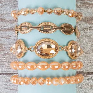 1423 - Beaded Stacked Bracelets - Champagne