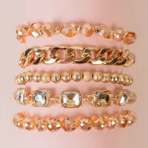 1424 - Beaded Stacked Bracelets - Champagne