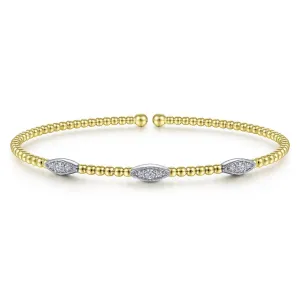 14K 2-Tone Gold Bujukan .17cttw Diamond Marquise Stations Bangle 6.5"
