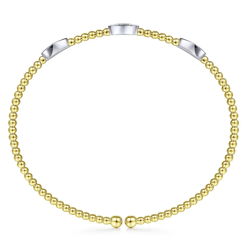 14K 2-Tone Gold Bujukan .17cttw Diamond Marquise Stations Bangle 6.5"