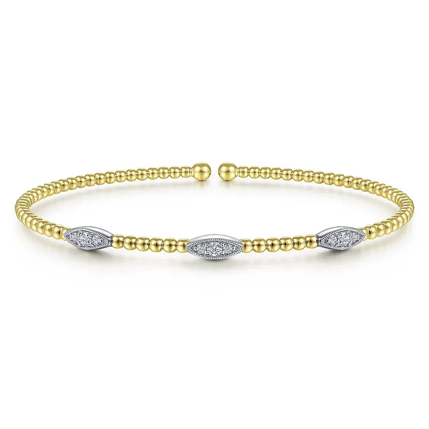14K 2-Tone Gold Bujukan .17cttw Diamond Marquise Stations Bangle 6.5"