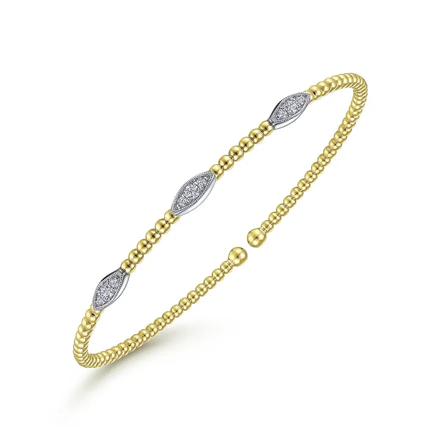 14K 2-Tone Gold Bujukan .17cttw Diamond Marquise Stations Bangle 6.5"