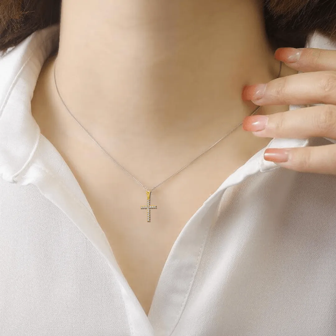 14K Gold Pave Diamond Cross Pendant