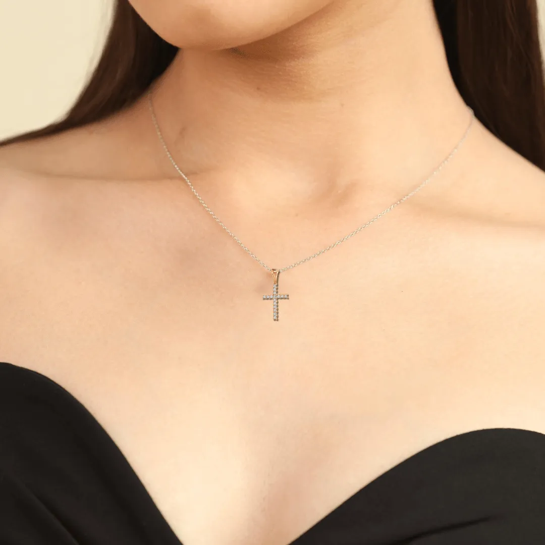 14K Gold Pave Diamond Cross Pendant