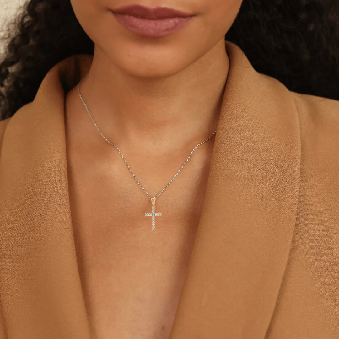 14K Gold Pave Diamond Cross Pendant