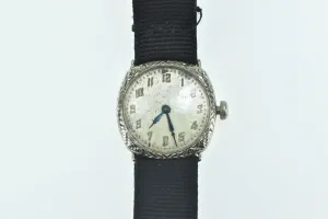 14k Lady Elgin Art Deco Black Ribbon Band Mechanical Women's Watch