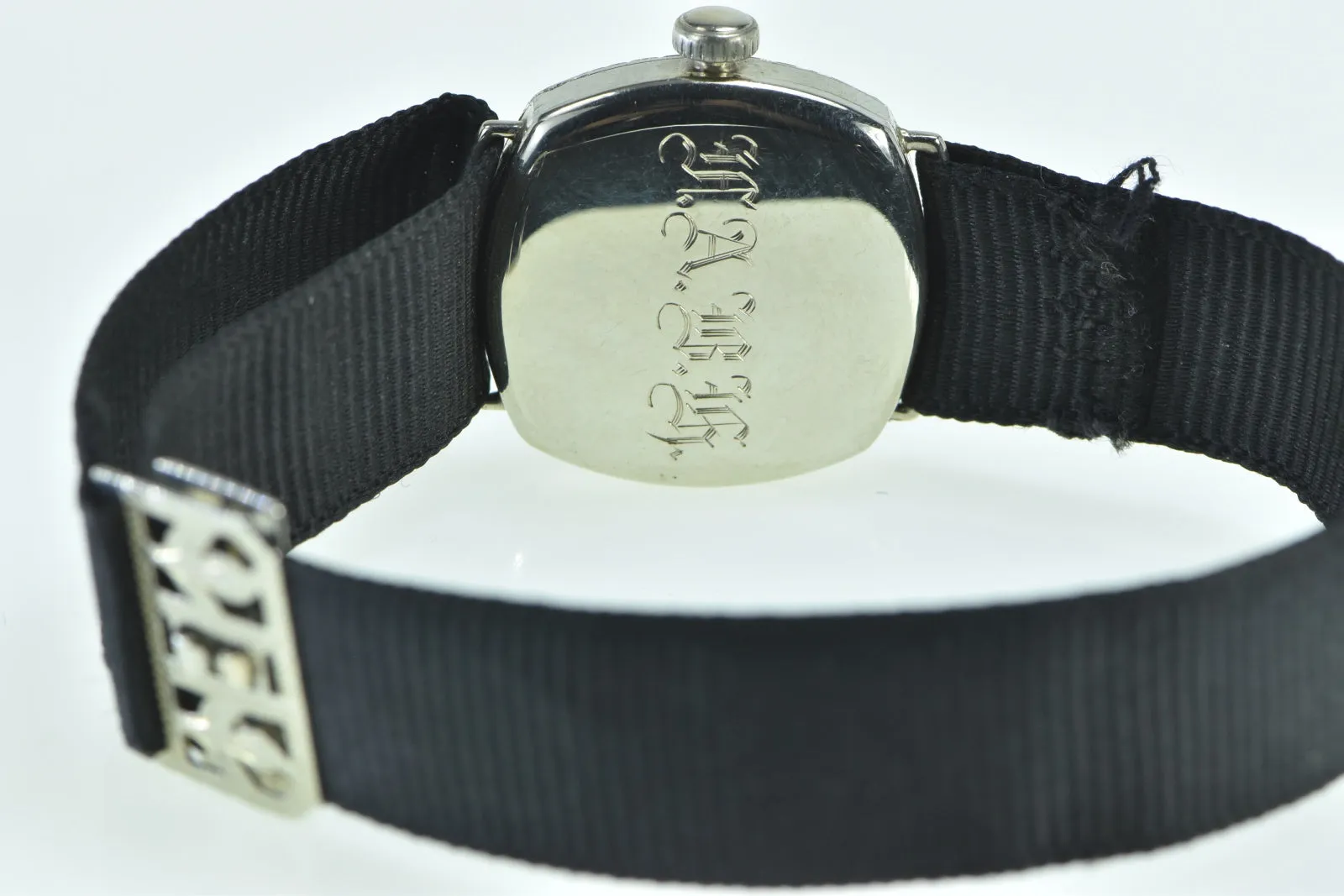 14k Lady Elgin Art Deco Black Ribbon Band Mechanical Women's Watch
