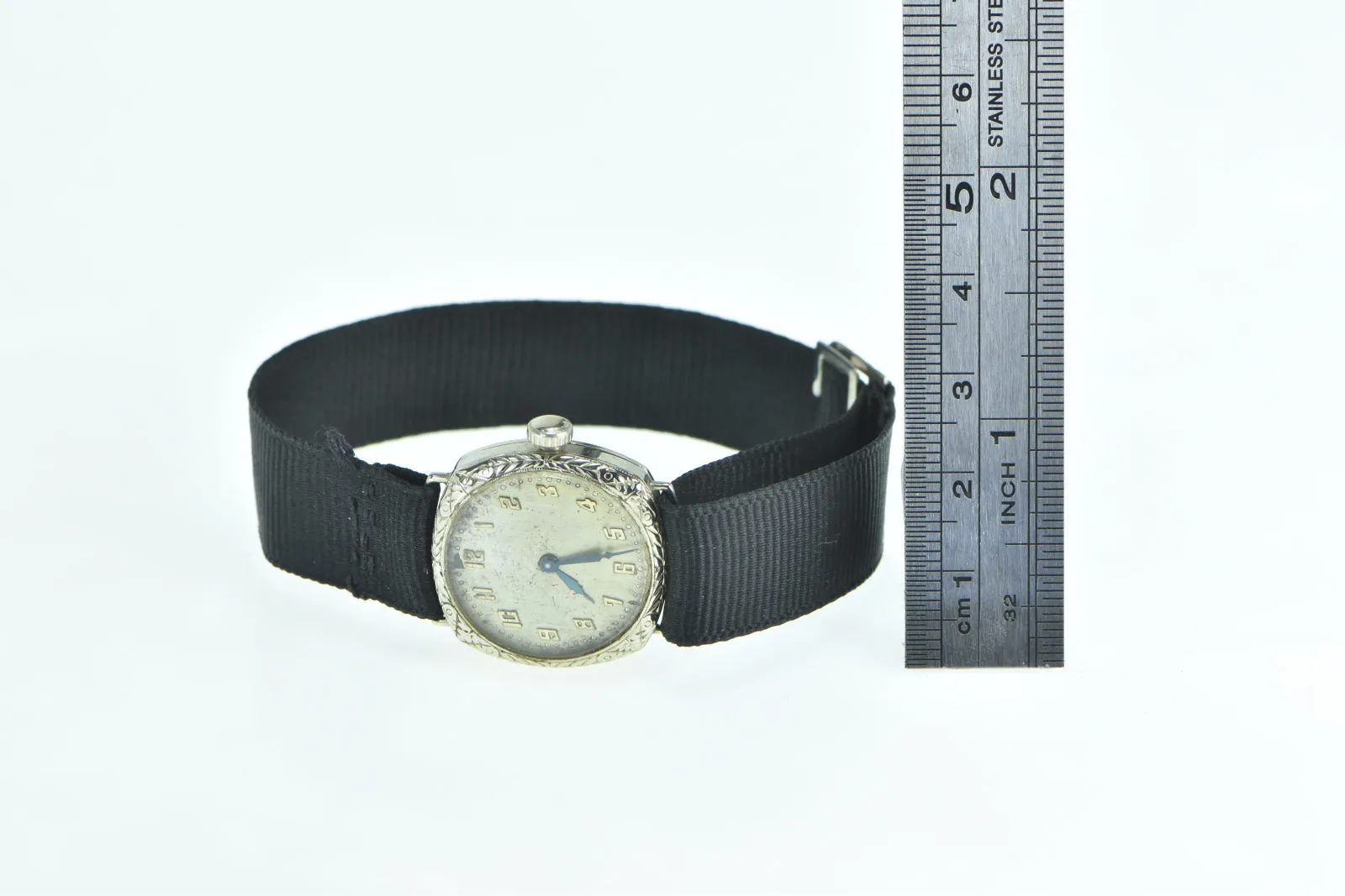 14k Lady Elgin Art Deco Black Ribbon Band Mechanical Women's Watch