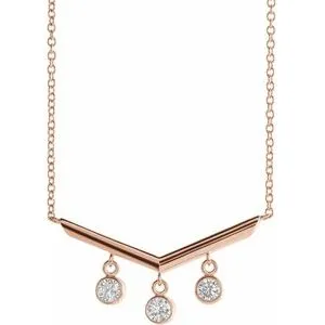 14K Rose 1/3 CTW Diamond V Bar 18" Necklace