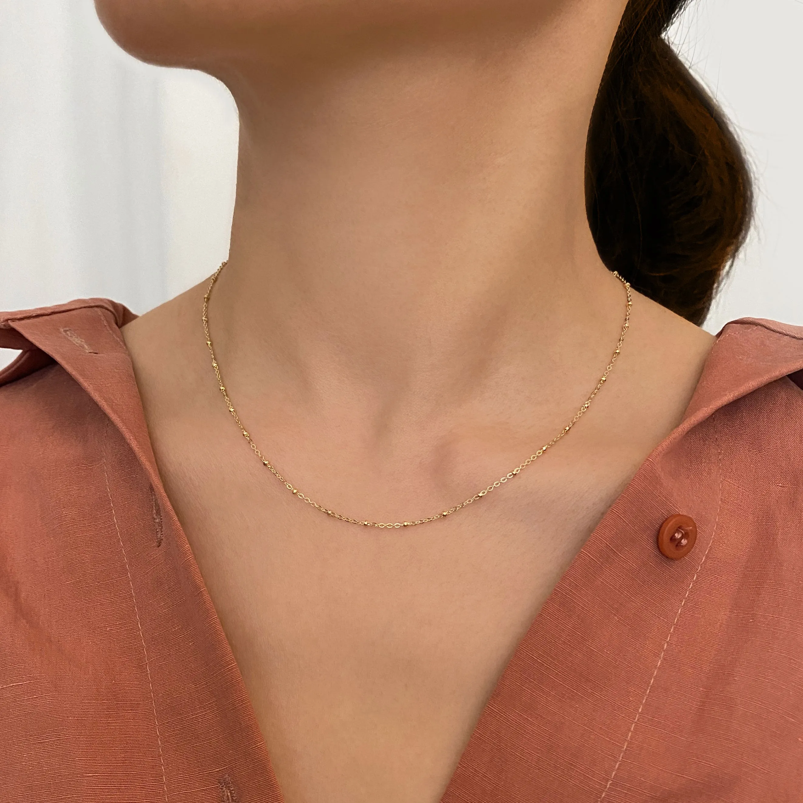 14k Solid Gold Ball Chain Necklace