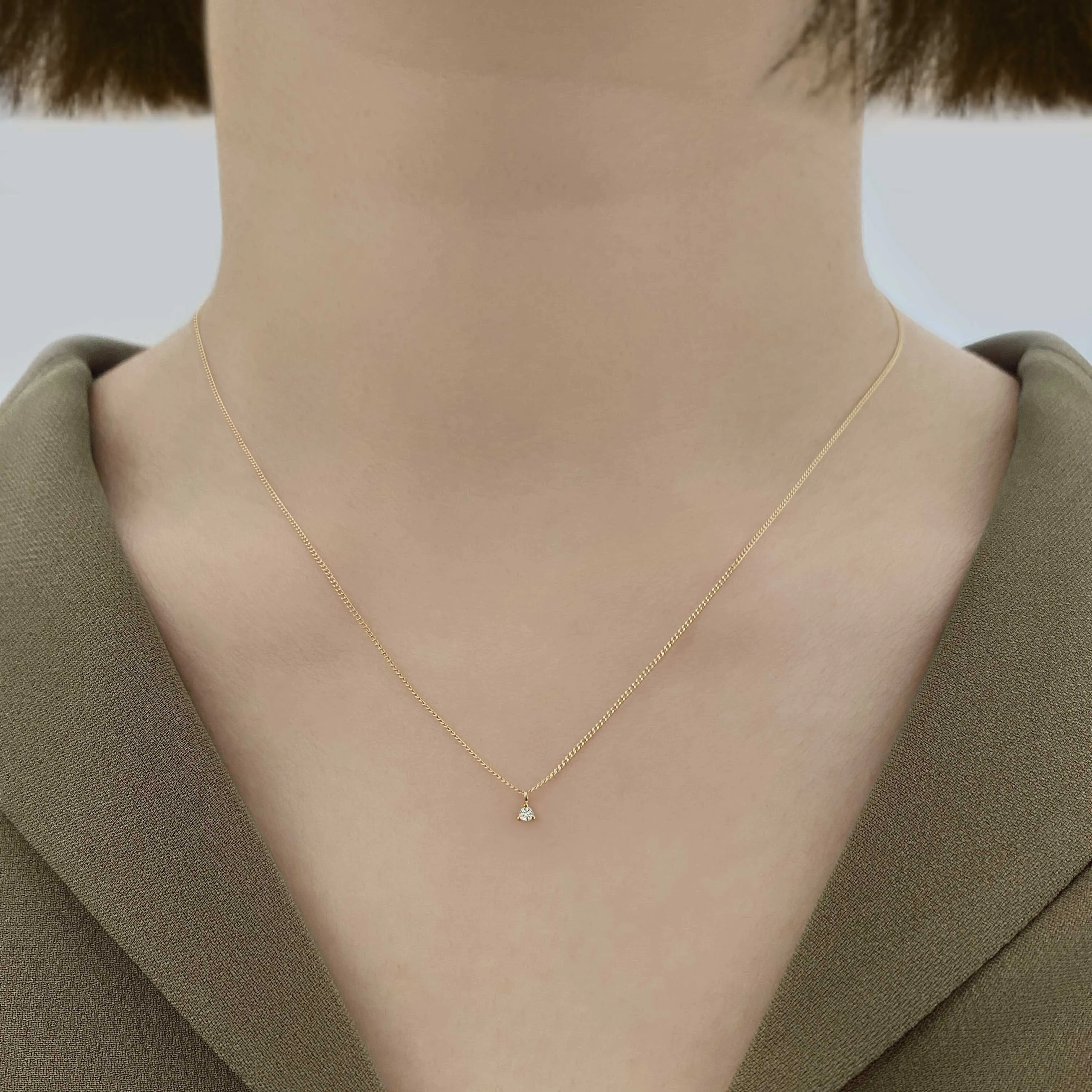 14k Solid Gold Three Prong Champagne Diamond Necklace