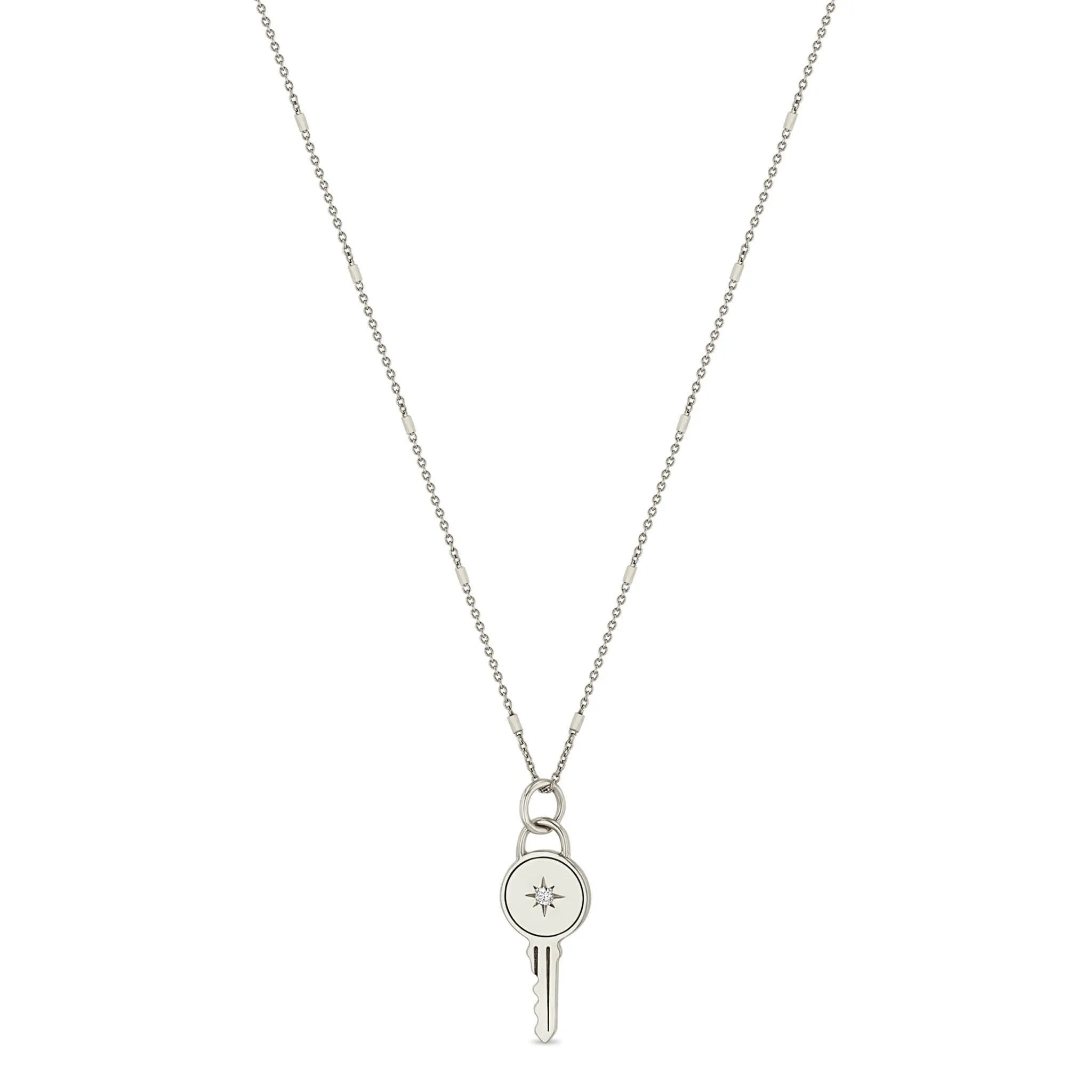 14k Star Set Diamond Key Pendant Necklace