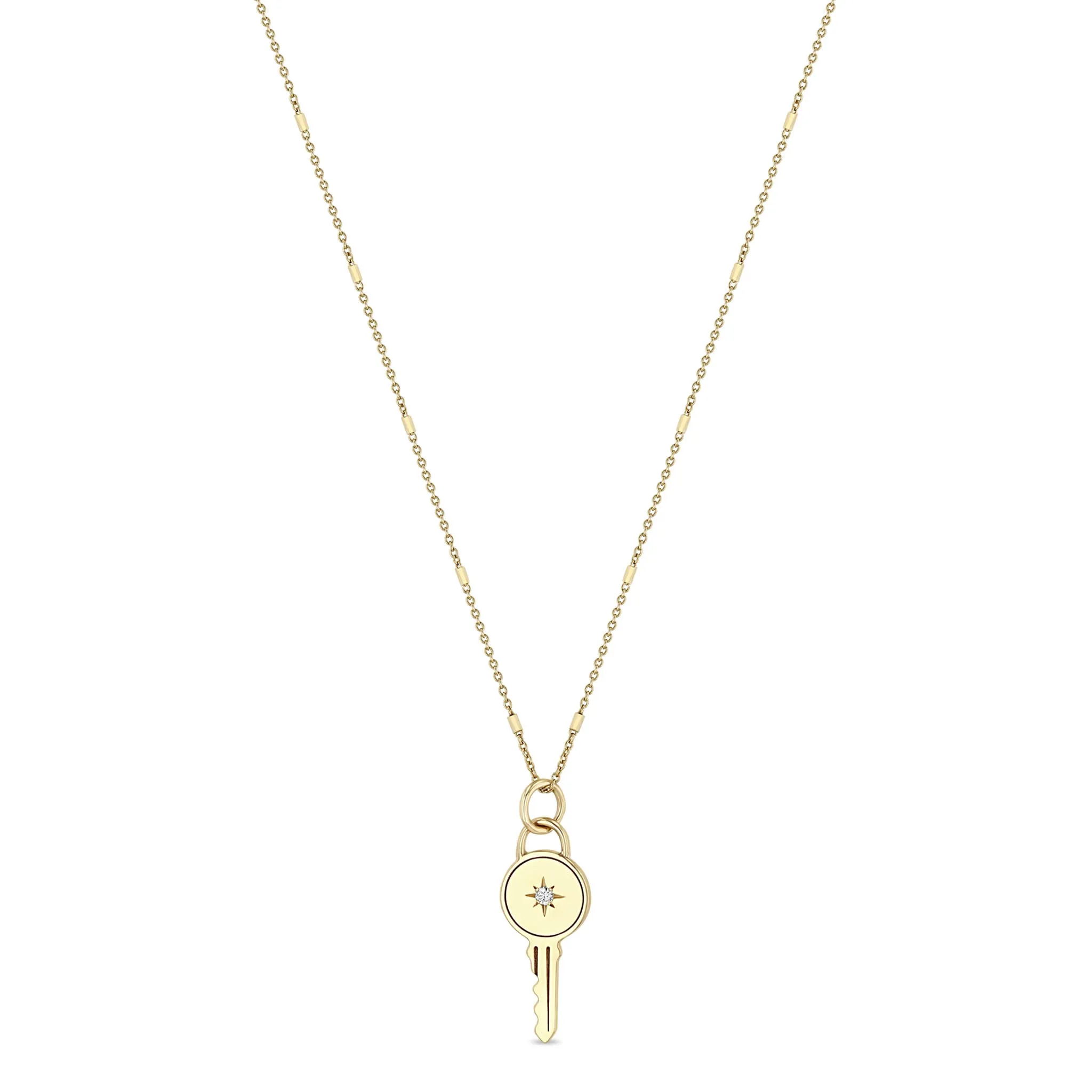 14k Star Set Diamond Key Pendant Necklace