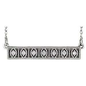 14K White .06 CTW Diamond Milgrain Bar 16-18" Necklace