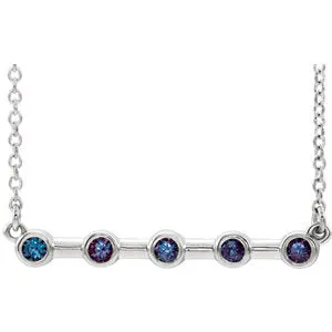14K White Alexandrite Bezel-Set 16" Bar Necklace
