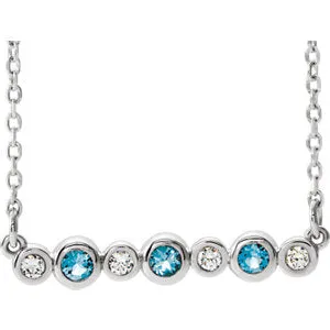 14K White Aquamarine & .08 CTW Diamond Bezel-Set Bar 16-18" Necklace