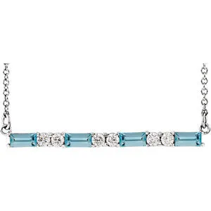 14K White Aquamarine & 1/5 CTW Diamond Bar 16-18" Necklace