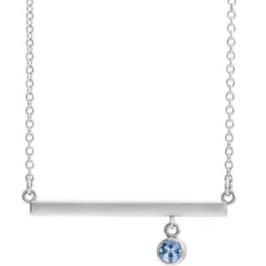 14K White Aquamarine Bezel-Set 16" Bar Necklace