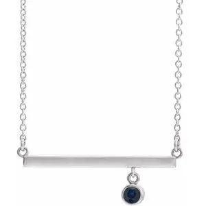 14K White Blue Sapphire Bezel-Set 18" Bar Necklace