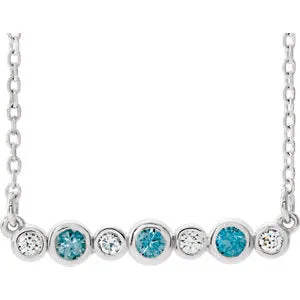 14K White Blue Zircon & .08 CTW Diamond Bezel-Set Bar 16-18" Necklace