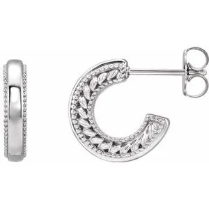 14K White Floral-Inspired Milgrain Hoop Earrings