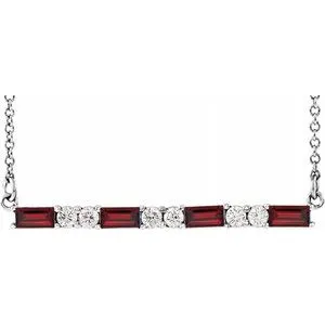 14K White Garnet & 1/5 CTW Diamond Bar 16-18" Necklace