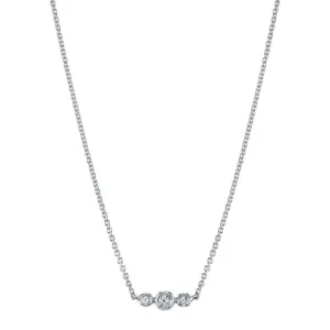 14K White Gold 0.06ct. Three Stone Bezel Set Diamond Fashion Necklace