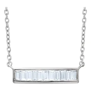 14k White Gold 1/4 CTW Diamond Baguette Bar 16-18" Necklace