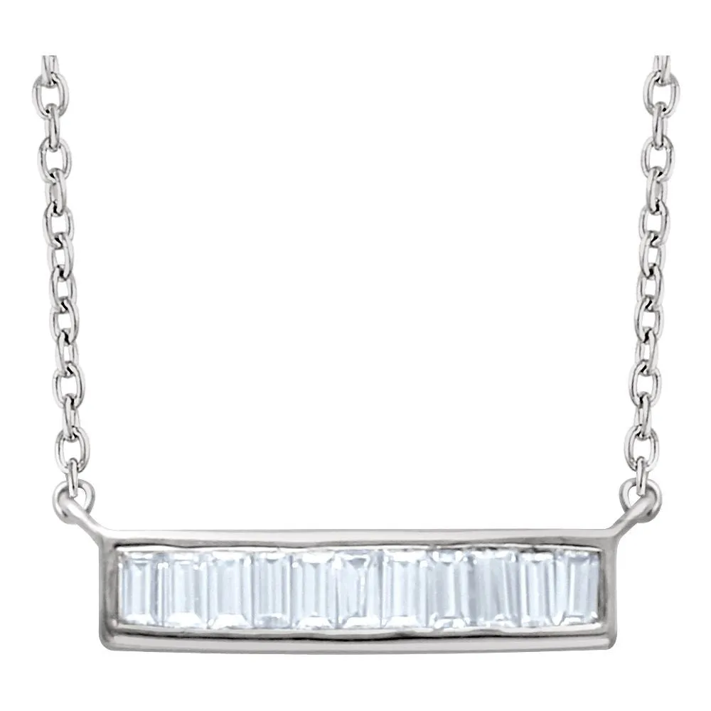 14k White Gold 1/4 CTW Diamond Baguette Bar 16-18" Necklace