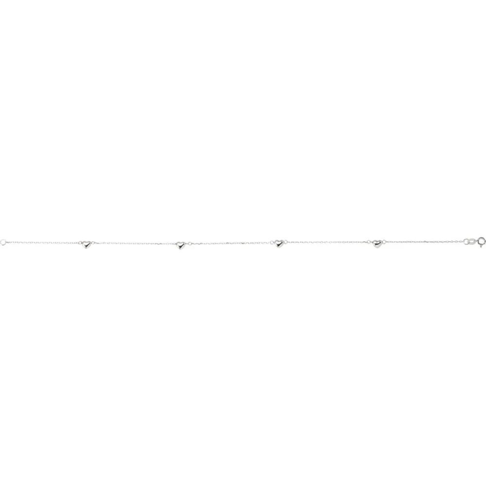 14k White Gold .75mm Diamond-Cut Cable Heart 10" Anklet