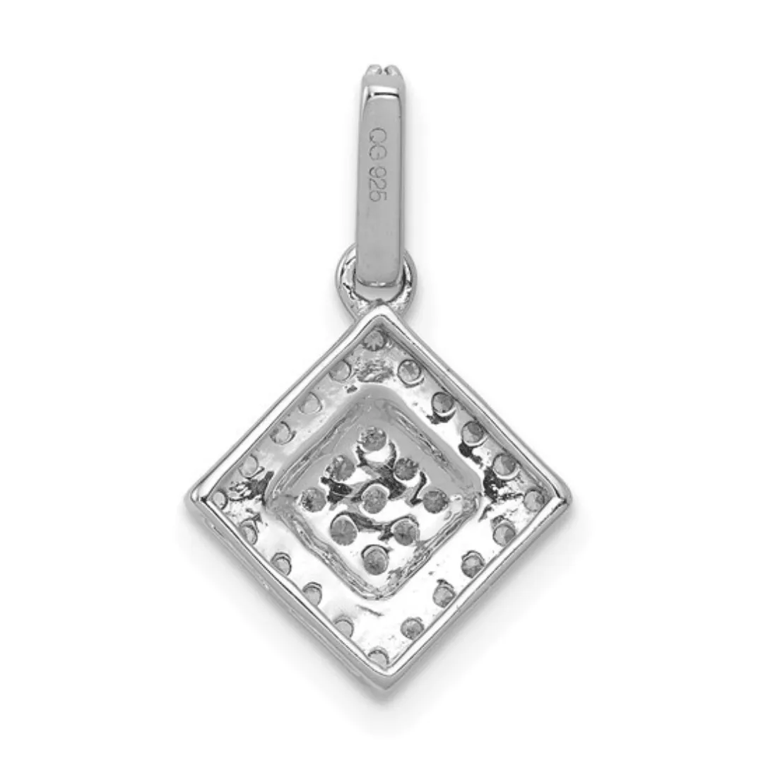 14k White Gold Square Cluster Diamond Pendant