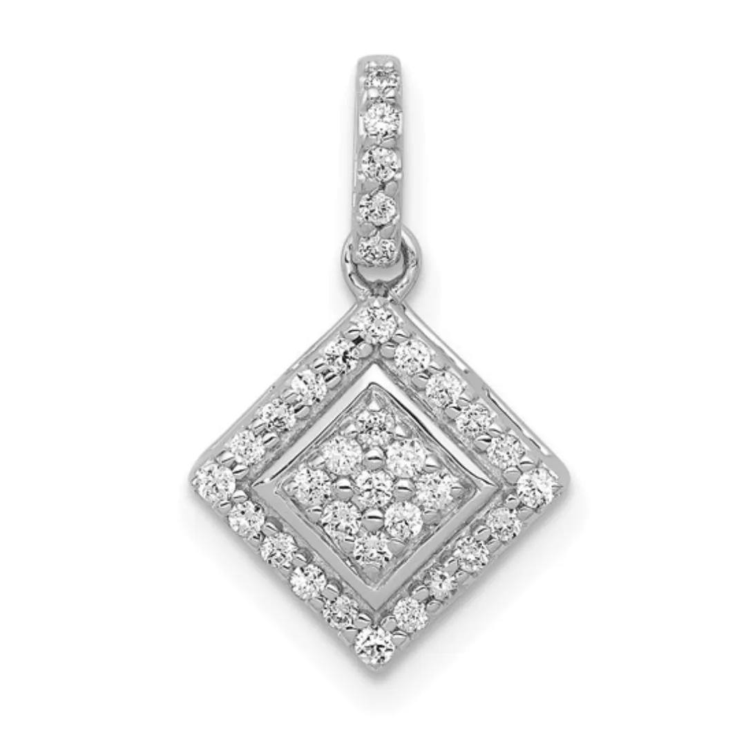 14k White Gold Square Cluster Diamond Pendant