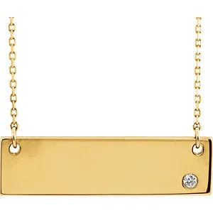 14K Yellow .03 CT Diamond Bar 18" Necklace without Engraving