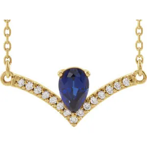 14K Yellow Blue Sapphire & .08 CTW Diamond 16" Necklace