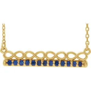 14K Yellow Blue Sapphire Infinity-Inspired Bar 18" Necklace