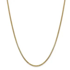 14k Yellow Gold 2.45mm Hollow Round Box Chain