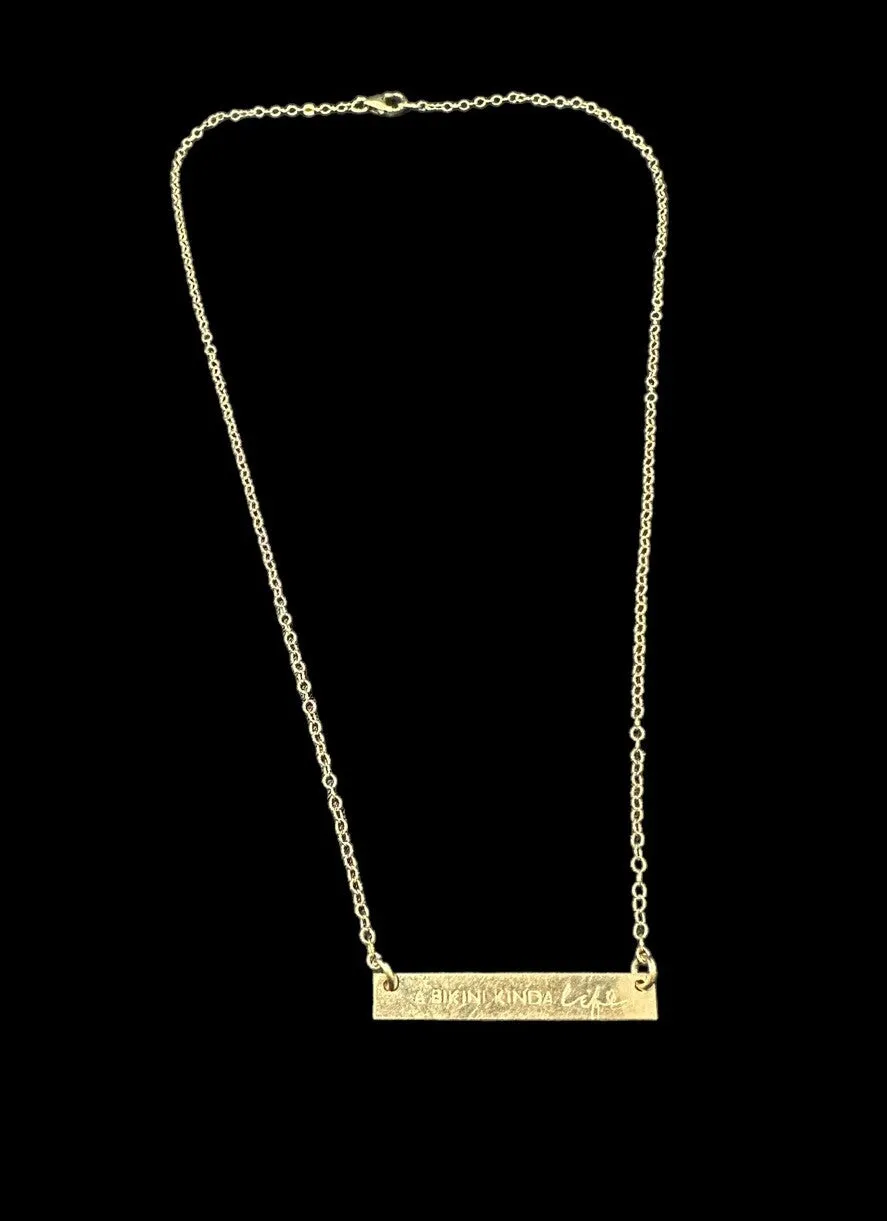 14k Yellow Gold Filled “A Bikini Kinda Life” Bar Pendant Oval Chain Necklace