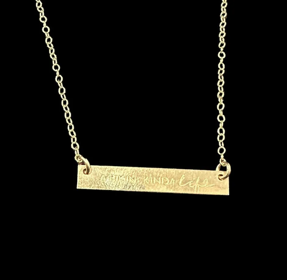 14k Yellow Gold Filled “A Bikini Kinda Life” Bar Pendant Oval Chain Necklace