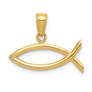 14K Yellow Gold Polish Finish Solid Ichthus Fish Shape Design Pendant