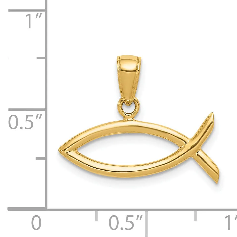 14K Yellow Gold Polish Finish Solid Ichthus Fish Shape Design Pendant