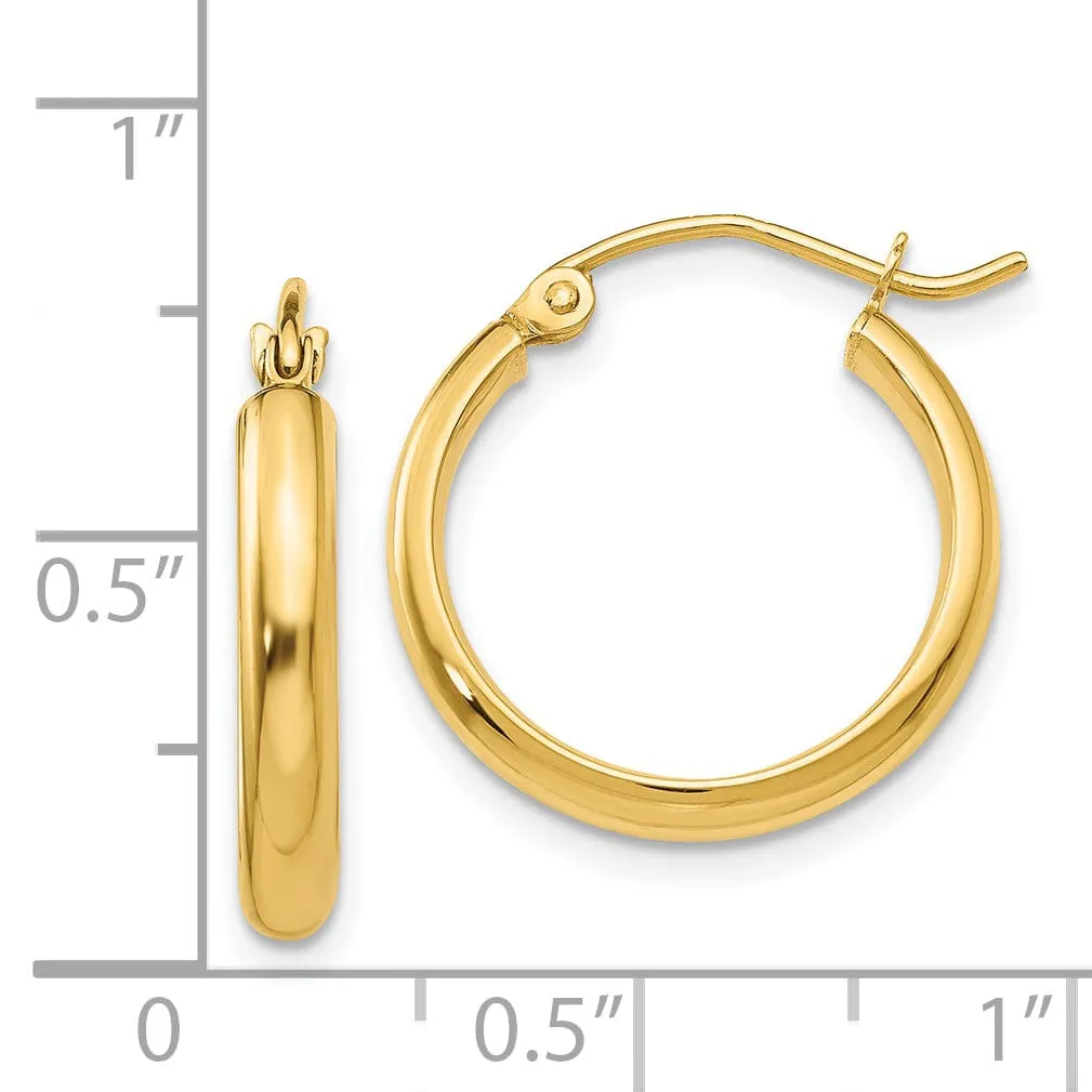 14k Yellow Gold Round Tube Hoop Earrings