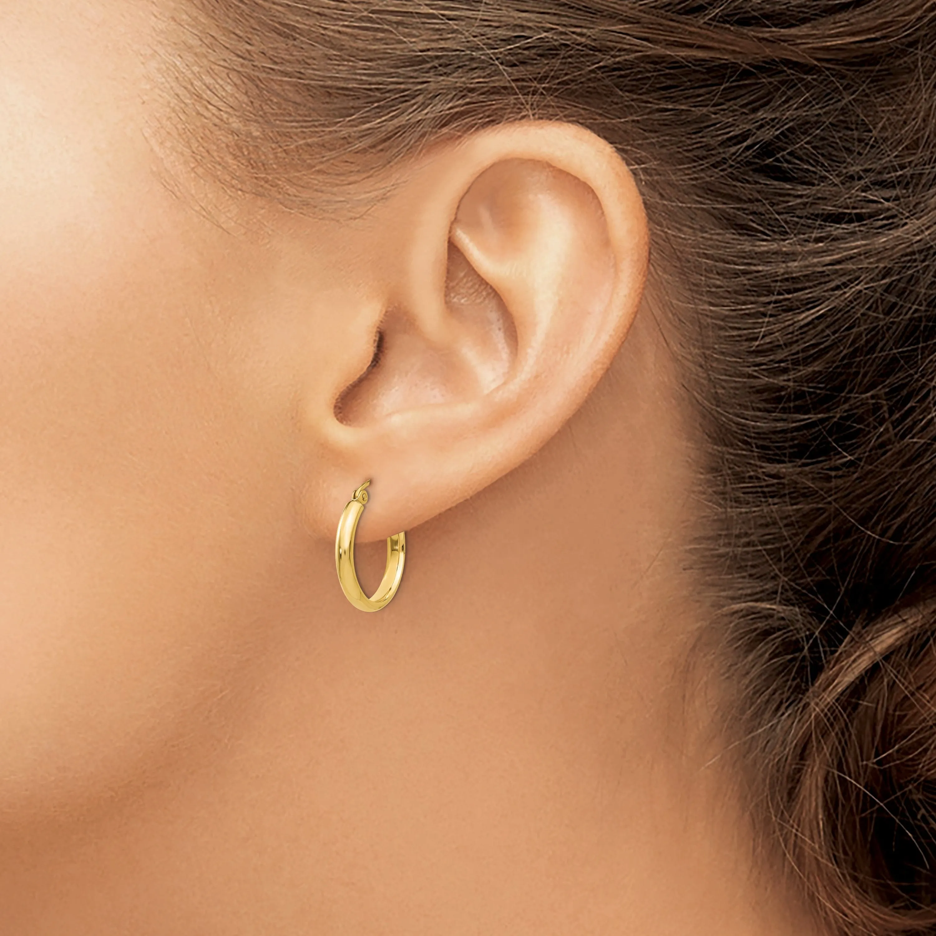 14k Yellow Gold Round Tube Hoop Earrings