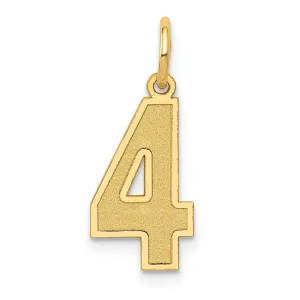 14k Yellow Gold Satin Brush Finish Medium Size Number 4 Charm Pendant