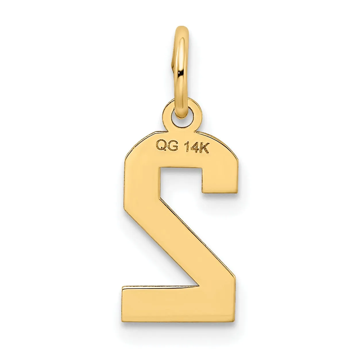 14k Yellow Gold Satin Brush Finish Small Size Number 2 Charm Pendant