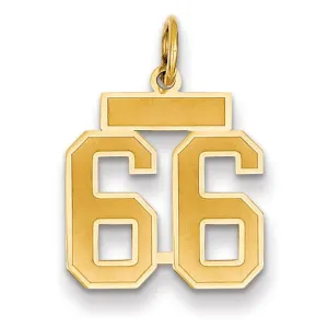 14k Yellow Gold Satin Brush Finish Small Size Number 66 Charm Pendant