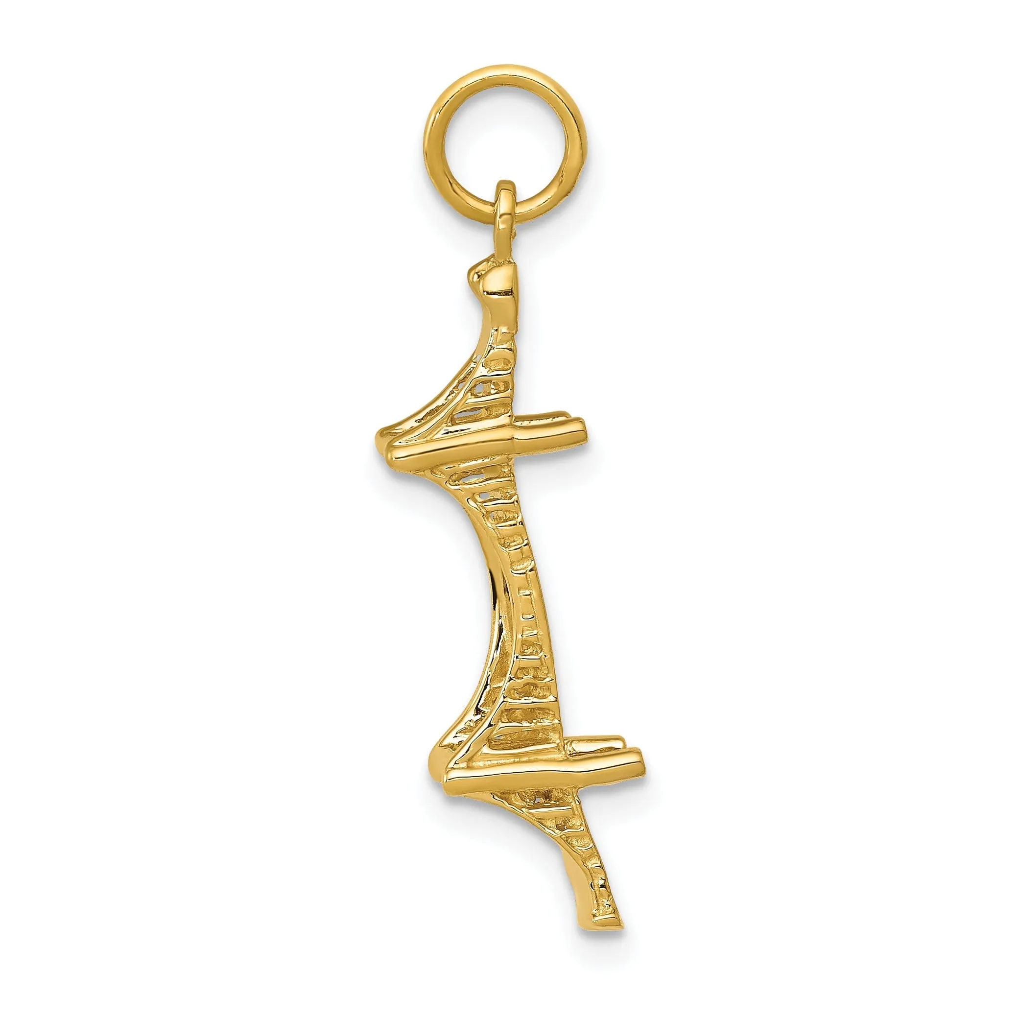 14k Yellow Gold Solid Polished Textured Finish 3-Dimensional Mackinac Bridge Charm Pendant