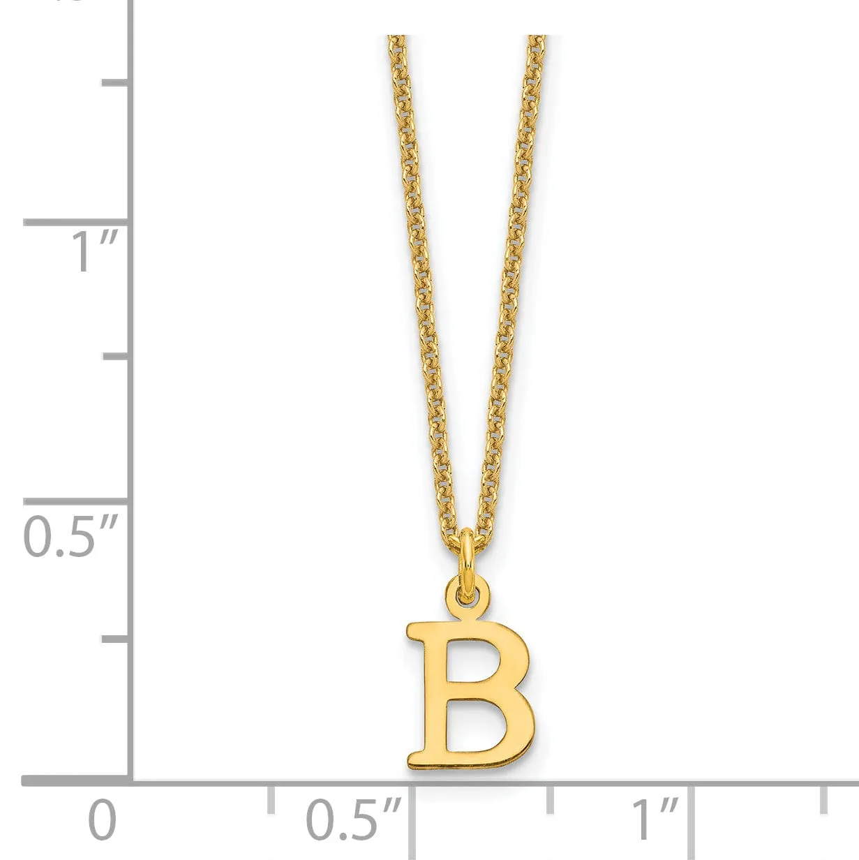14k Yellow Gold Tiny Cut Out Block Letter B Initial Pendant and Necklace