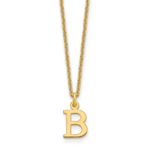 14k Yellow Gold Tiny Cut Out Block Letter B Initial Pendant and Necklace
